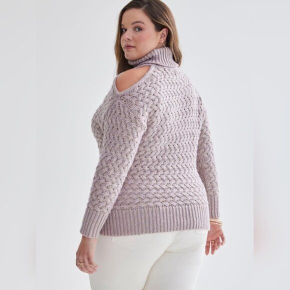 Addition Elle Cable Knit Chunky Turtleneck Sweater Cold Shoulder Tunic winter - Picture 2 of 14